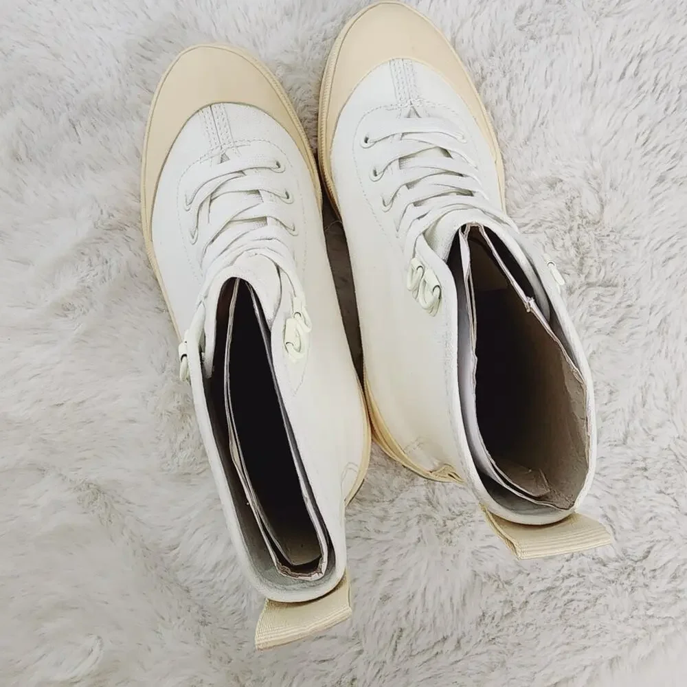 Everlane Utility Canvas Lug Sole Combat Boot Organic Cotton Cream White 5 NWT